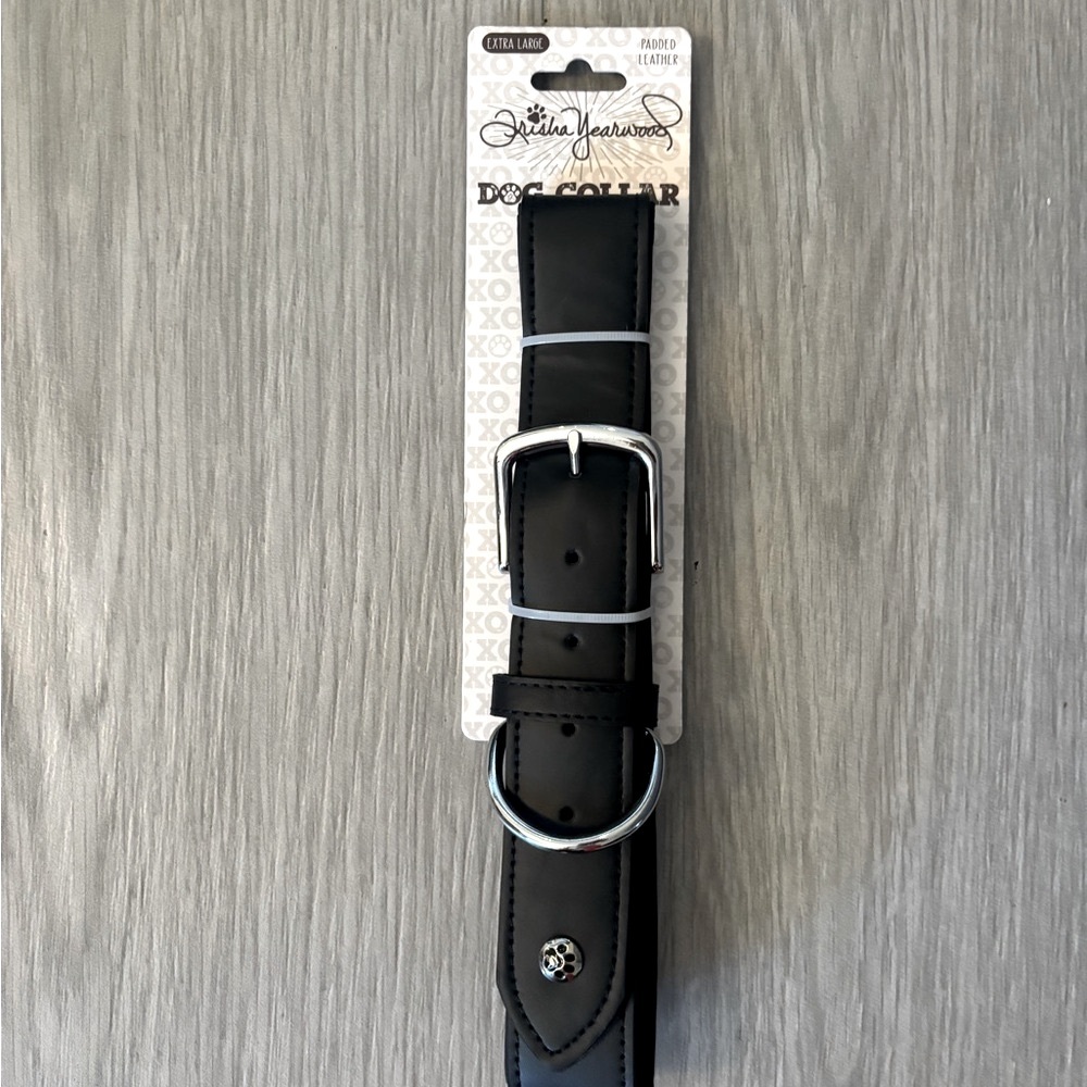 NEW Black Padded Leather Dog Collar with Metal Buckle and D-Ring